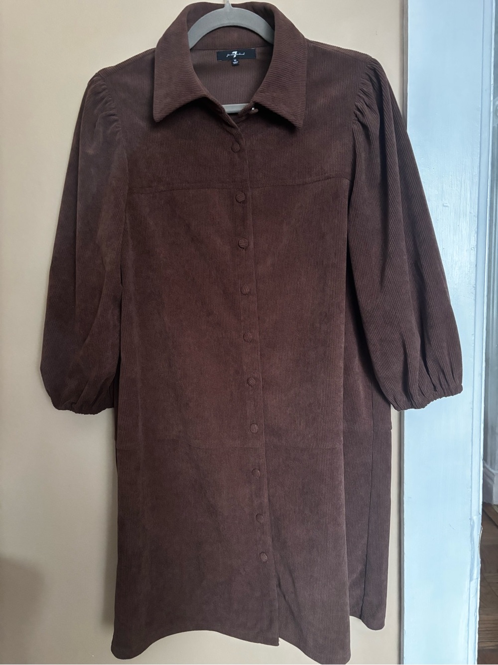 7 For All Mankind Collared Button Down Corduroy Mini Dress/Shirt Brown Size M